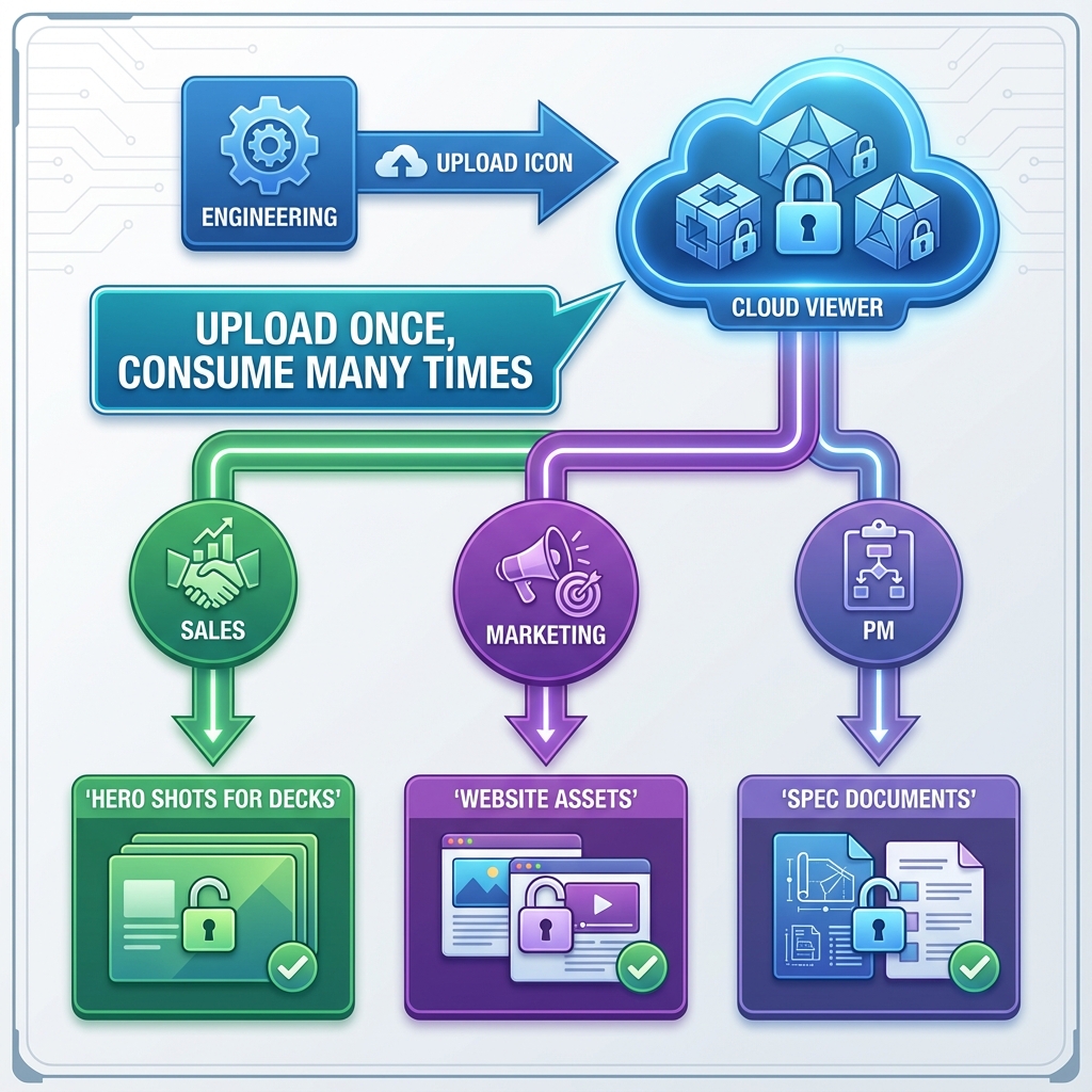 Diagram showing sales team accessing visuals via self-service portal